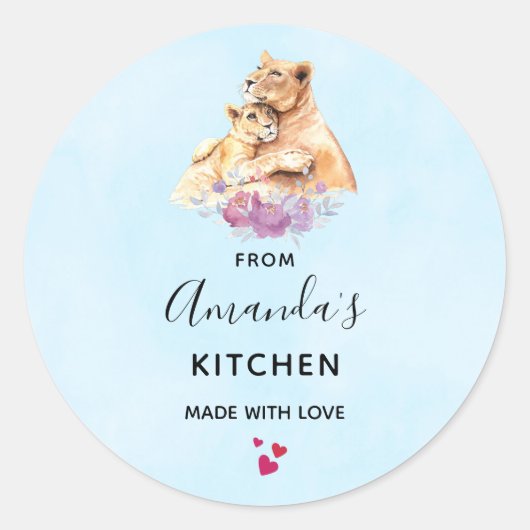 Schattigee Waterverf Moeder Leeuw & Cub Keuken Ronde Sticker (Voorkant)