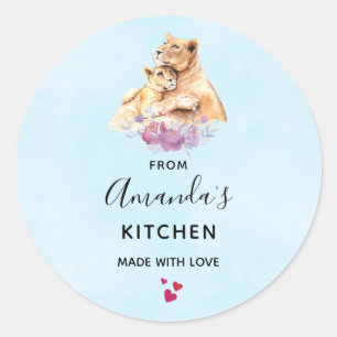 Schattigee Waterverf Moeder Leeuw & Cub Keuken Ronde Sticker