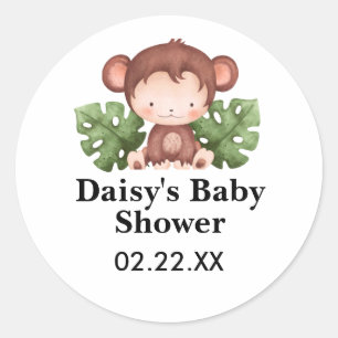 Schattigee Waterverf Monkey Baby shower Ronde Sticker