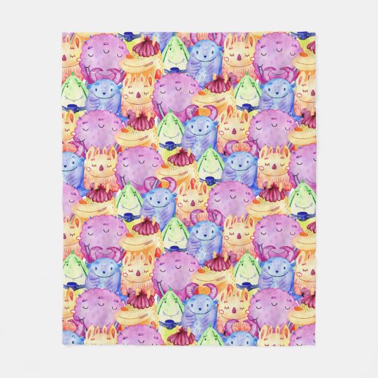 Schattigee Waterverf Monsters Fleece Deken (Voorkant)