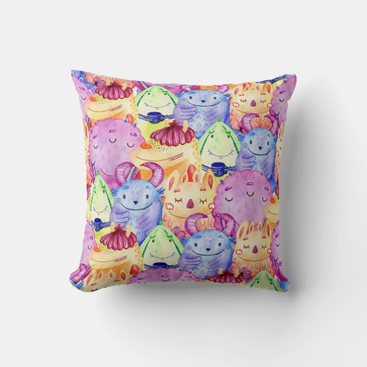 Schattigee Waterverf Monsters Kussen (Voorkant)