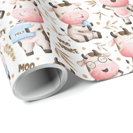 Schattigee Waterverf Moo Moo Koeien en Melk Cadeaupapier (Rol Hoek)