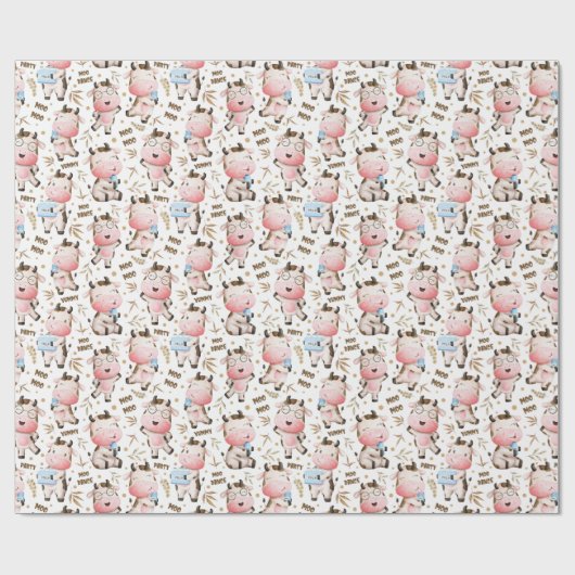 Schattigee Waterverf Moo Moo Koeien en Melk Cadeaupapier (Vlak)