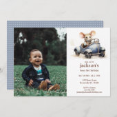 Schattigee Waterverf Mouse in Blauwe Auto 1e Verja Kaart (Voorkant / Achterkant)