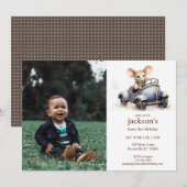 Schattigee Waterverf Mouse in Blauwe Auto 1e Verja Kaart (Voorkant / Achterkant)