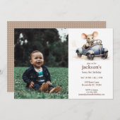 Schattigee Waterverf Mouse in Blauwe Auto 1e Verja Kaart (Voorkant / Achterkant)