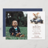 Schattigee Waterverf Mouse in Blauwe Auto 1e Verja Kaart (Voorkant / Achterkant)