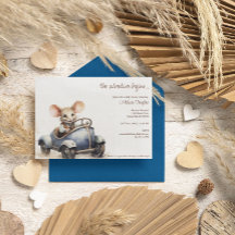 Schattigee Waterverf Mouse in Blue Car Baby shower