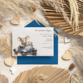 Schattigee Waterverf Mouse in Blue Car Baby shower Kaart