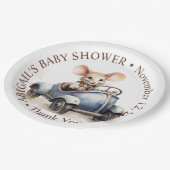 Schattigee Waterverf Mouse in Blue Car Baby shower Papieren Bordje (Gekanteld)