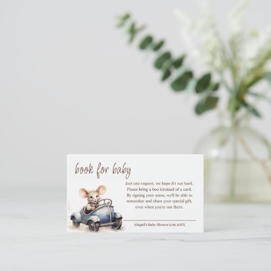 Schattigee Waterverf Mouse in Blue Car Book voor B Informatiekaartje (Staand voorkant)