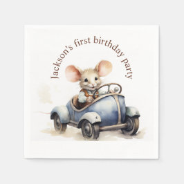 Schattigee Waterverf Mouse in Blue Car Eerste Verj Servet