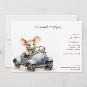 Schattigee Waterverf Mouse in Blue Kind's verjaard Kaart