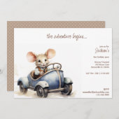 Schattigee Waterverf Mouse in Blue Kind's verjaard Kaart (Voorkant / Achterkant)