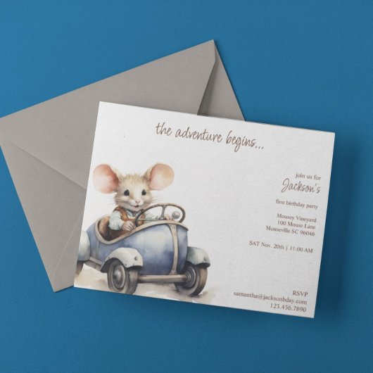 Schattigee Waterverf Mouse in Blue Kind's verjaard Kaart