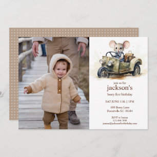 Schattigee Waterverf Mouse in Groene Auto 1e Verja Kaart