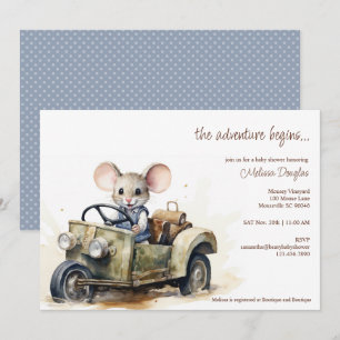 Schattigee Waterverf Mouse in Groene Auto Baby sho Kaart
