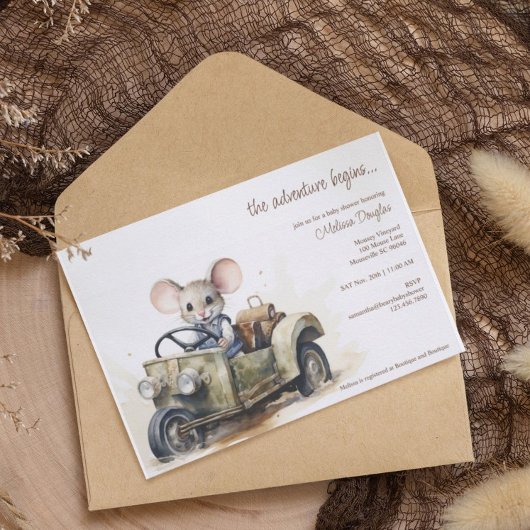 Schattigee Waterverf Mouse in Groene Auto Baby sho Kaart