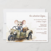 Schattigee Waterverf Mouse in Groene Auto Baby sho Kaart (Voorkant)