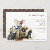 Schattigee Waterverf Mouse in Groene Auto Baby sho Kaart (Voorkant / Achterkant)