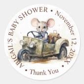 Schattigee Waterverf Mouse in Groene Auto Baby sho Ronde Sticker (Voorkant)