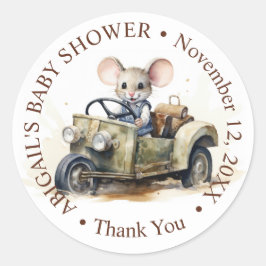 Schattigee Waterverf Mouse in Groene Auto Baby sho Ronde Sticker