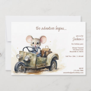 Schattigee Waterverf Muis in Green Car Kind Verjaa Kaart