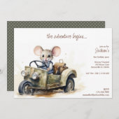 Schattigee Waterverf Muis in Green Car Kind Verjaa Kaart (Voorkant / Achterkant)