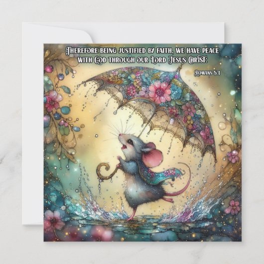 Schattigee Waterverf Muis Regen Paraplu Pasen Feestdagenkaart (Voorkant)