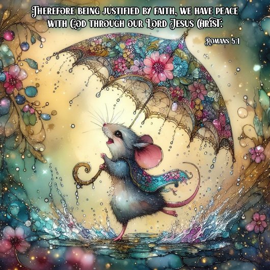 Schattigee Waterverf Muis Regen Paraplu Pasen Feestdagenkaart