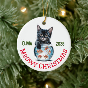 Schattigee Waterverf Naughty Cat & Goldfish, Funny Keramisch Ornament