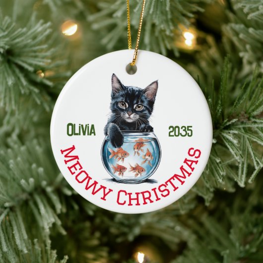 Schattigee Waterverf Naughty Cat & Goldfish, Funny Keramisch Ornament (Boom)