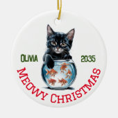 Schattigee Waterverf Naughty Cat & Goldfish, Funny Keramisch Ornament (Voorkant)