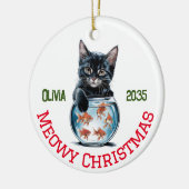 Schattigee Waterverf Naughty Cat & Goldfish, Funny Keramisch Ornament (Links)