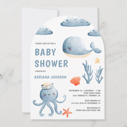 Schattigee Waterverf Nautische Boog Baby shower Kaart (Voorkant)