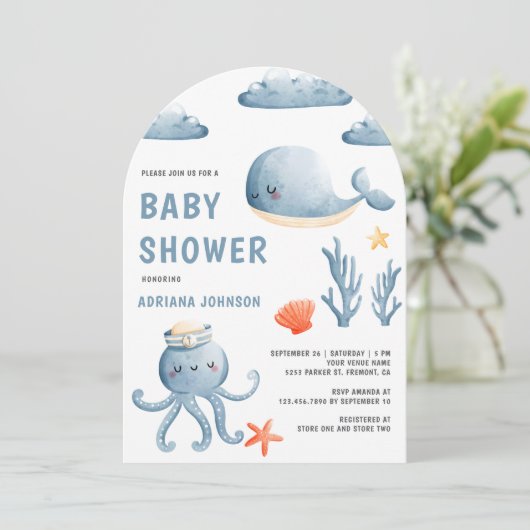 Schattigee Waterverf Nautische Boog Baby shower Kaart (Staand voorkant)