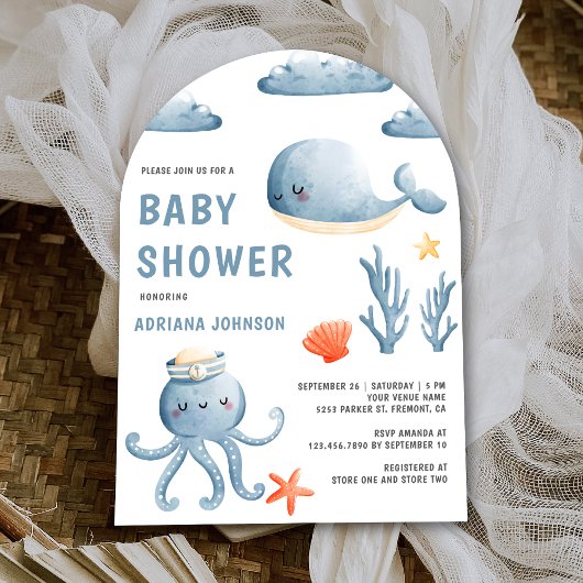 Schattigee Waterverf Nautische Boog Baby shower Kaart