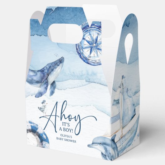 Schattigee Waterverf nautische jongen Baby shower Bedankdoosjes (Geopend)