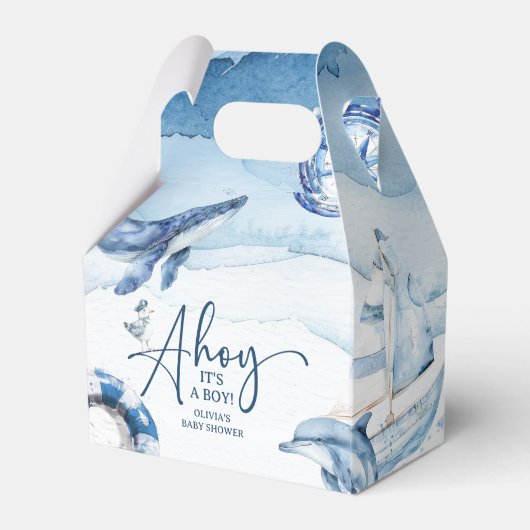 Schattigee Waterverf nautische jongen Baby shower Bedankdoosjes (Voorkant Zijde)