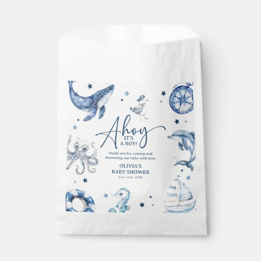 Schattigee Waterverf nautische jongen Baby shower Bedankzakje (Voorkant)