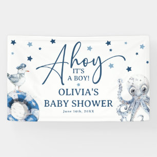 Schattigee Waterverf nautische jongen Baby shower Spandoek