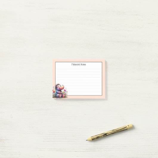 Schattigee Waterverf nijlpaard met lijnen Post-it® Notes (Op bureau)