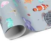 Schattigee Waterverf Ocean Animals Zee Life Cadeaupapier (Rol Hoek)