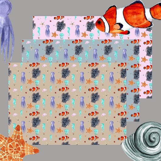 Schattigee Waterverf Ocean Animals Zee Life Inpakpapier Vel