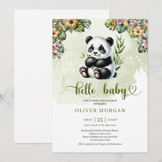 Schattigee waterverf oerwoud baby panda tropical f kaart (Voorkant / Achterkant)