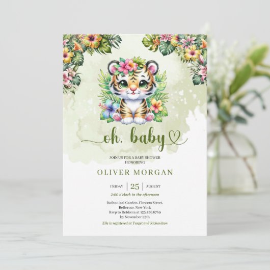 Schattigee waterverf oerwoud baby tijger tropische kaart (Staand voorkant)