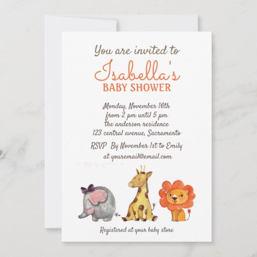 Schattigee Waterverf Oerwoud Dieren Neutraal Baby  Kaart (Voorkant)