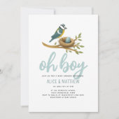 Schattigee Waterverf Oh Boy Bird Egg Baby shower Kaart (Voorkant)