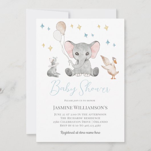 Schattigee waterverf olifant baby shower kaart (Voorkant)