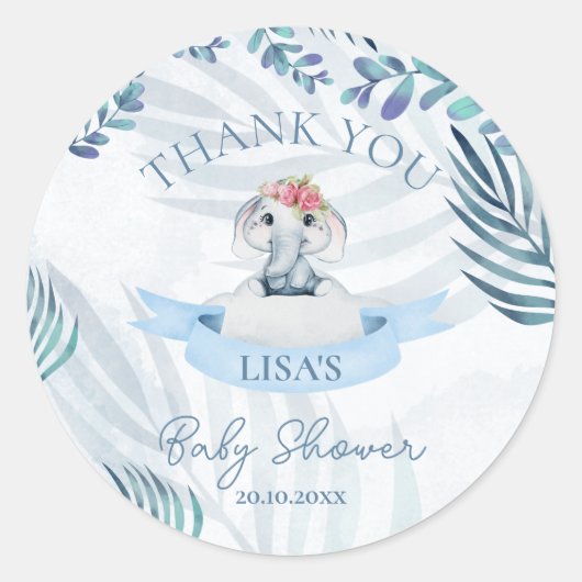 Schattigee Waterverf olifant dank u Baby shower Ronde Sticker (Voorkant)